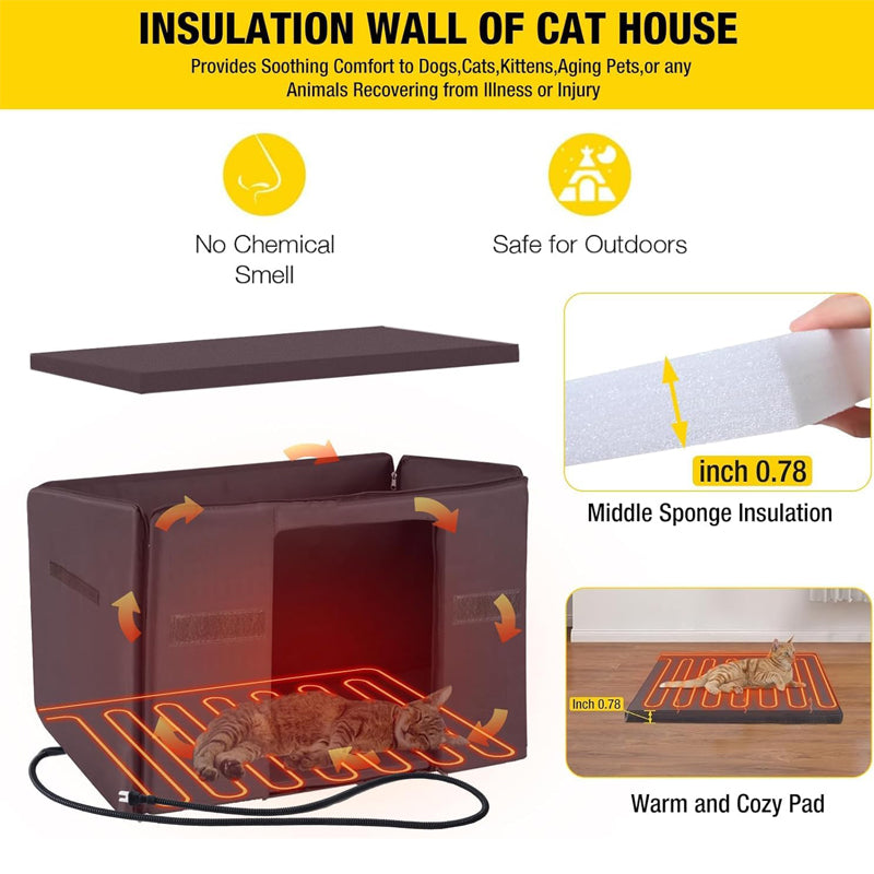 Aivituvin-AIR12-IN-HP Outdoor Heated Wooden Cat House with Heating Pad | Insulation Liner