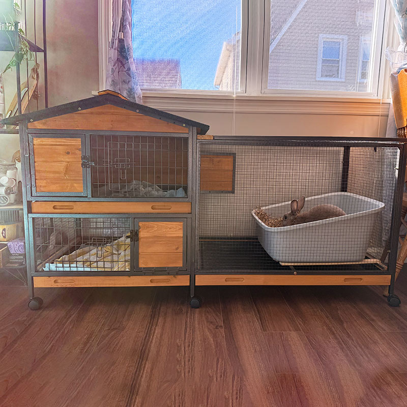 Aivituvin-AIR19-X Chew-Resistant Metal Frame Rabbit Hutch, Rabbit House with Wheels