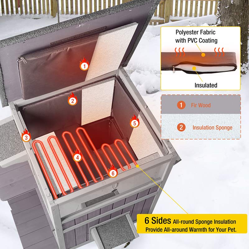 Aivituvin-AIR14-IN-HP Heated Wooden Cat House | Insulated Liner