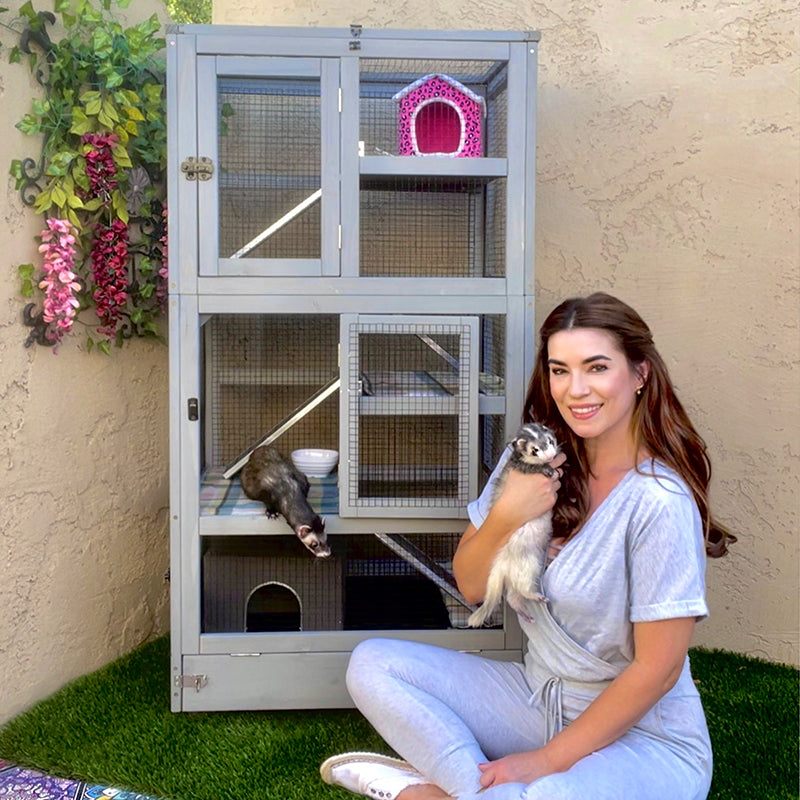 Aivituvin-AIR38-1 5 Levels Wooden Chinchilla Ferret Cage | Chew-Resistant Habitat