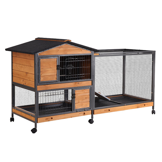 Aivituvin-AIR19-X Chew-Resistant Metal Frame Rabbit Hutch, Rabbit House with Wheels