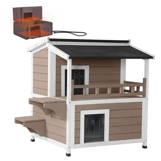 Aivituvin-AIR33-IN-HP 2-Story Outdoor Heated Cat House with Adjustable Heating Pad | Insulation Liner