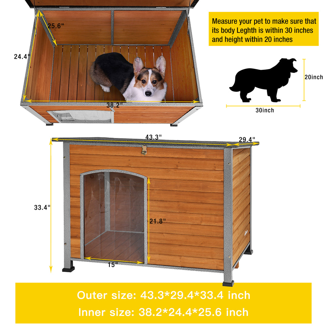 Aivituvin-AIR74/75/76 33.5"L/43.3"L Wooden Heavy Duty Dog Crates House| Strong Iron Frame