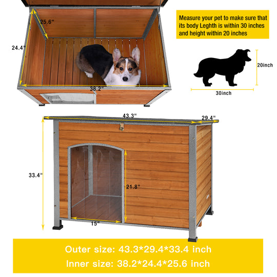 Aivituvin-AIR74/75/76 33.5"L/43.3"L Wooden Heavy Duty Dog Crates House| Strong Iron Frame