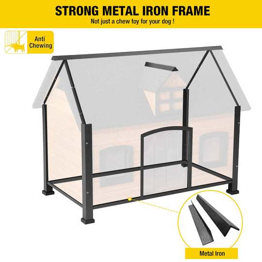 Aivituvin-AIR90 Premium Wooden Dog House | Iron Frame and Asphalt Roof