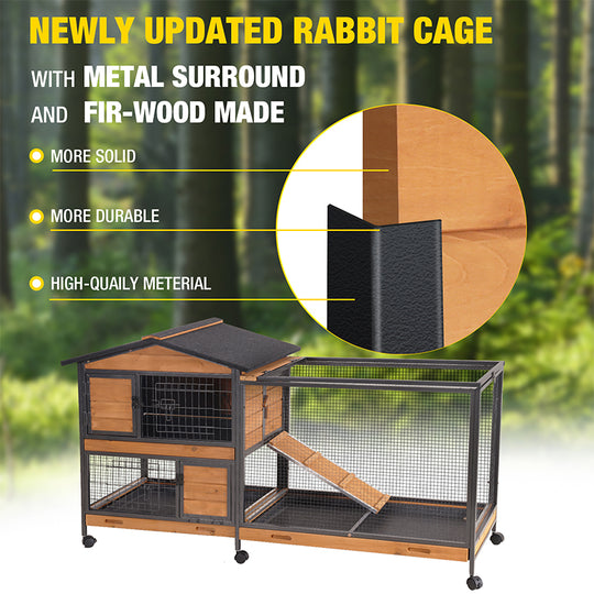 Aivituvin-AIR19-X Chew-Resistant Metal Frame Rabbit Hutch, Rabbit House with Wheels