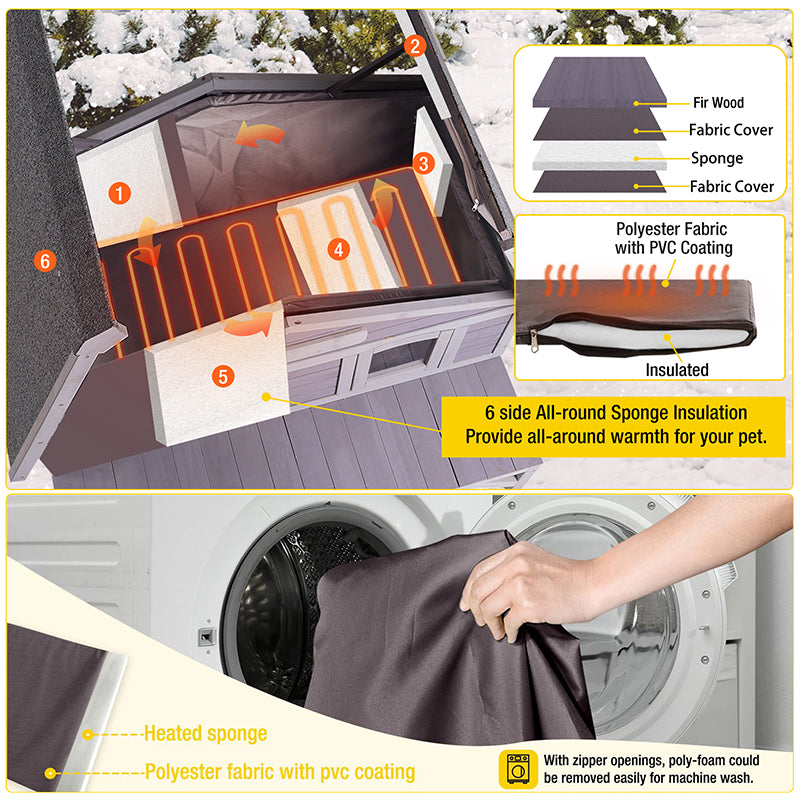 Aivituvin-AIR92-M-IN-HP Wooden Heated Cat House with Insulation | Heating Pad