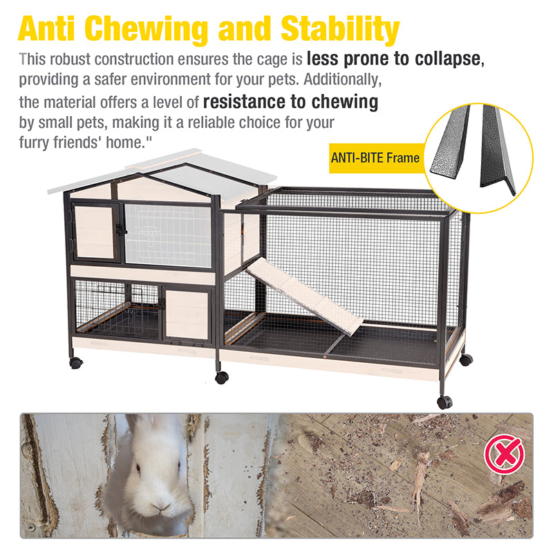 Aivituvin-AIR19-X Chew-Resistant Metal Frame Rabbit Hutch, Rabbit House with Wheels