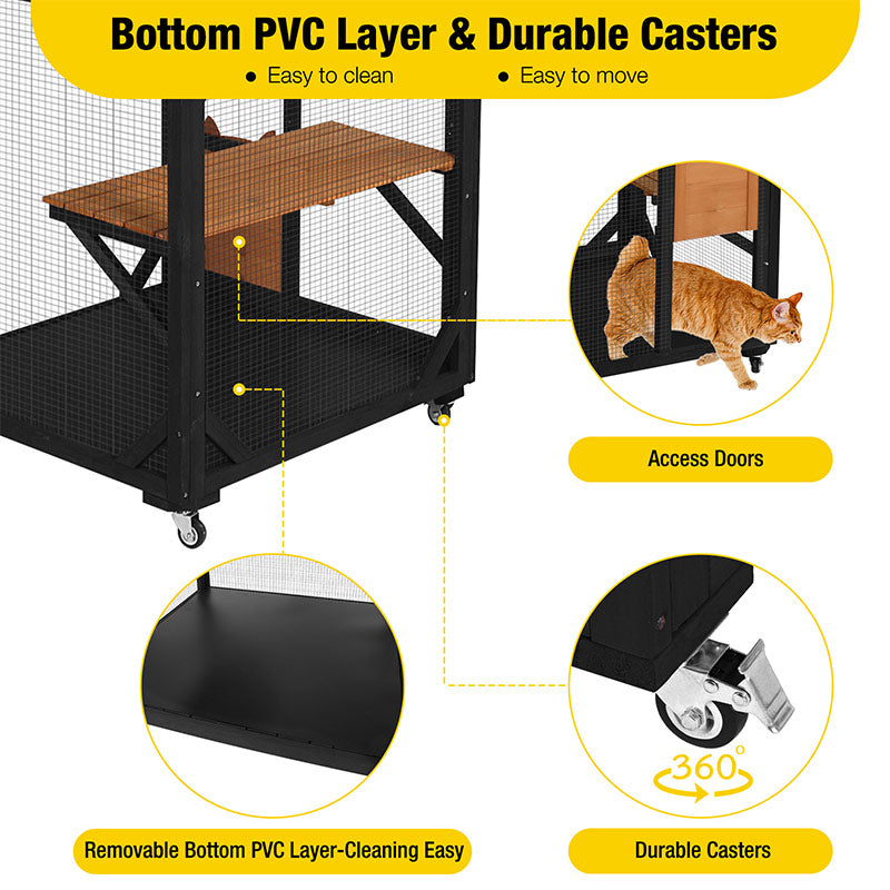Cats Tarp Rip Wooden Cat Catio with Wheels, Scratching Post, Roof Tarp & Platforms ...