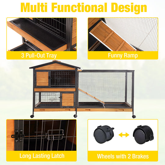 Aivituvin-AIR19-X Chew-Resistant Metal Frame Rabbit Hutch, Rabbit House with Wheels