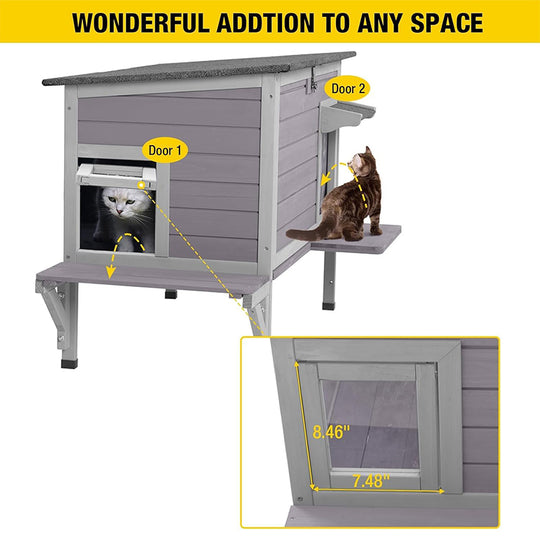 Aivituvin-AIR91-IN-HP Wooden Heated Cat House with Heating Pad | Waterproof Roof