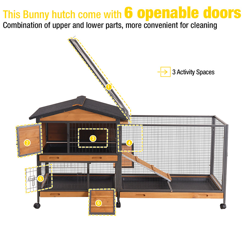 Aivituvin-AIR19-X Chew-Resistant Metal Frame Rabbit Hutch, Rabbit House with Wheels