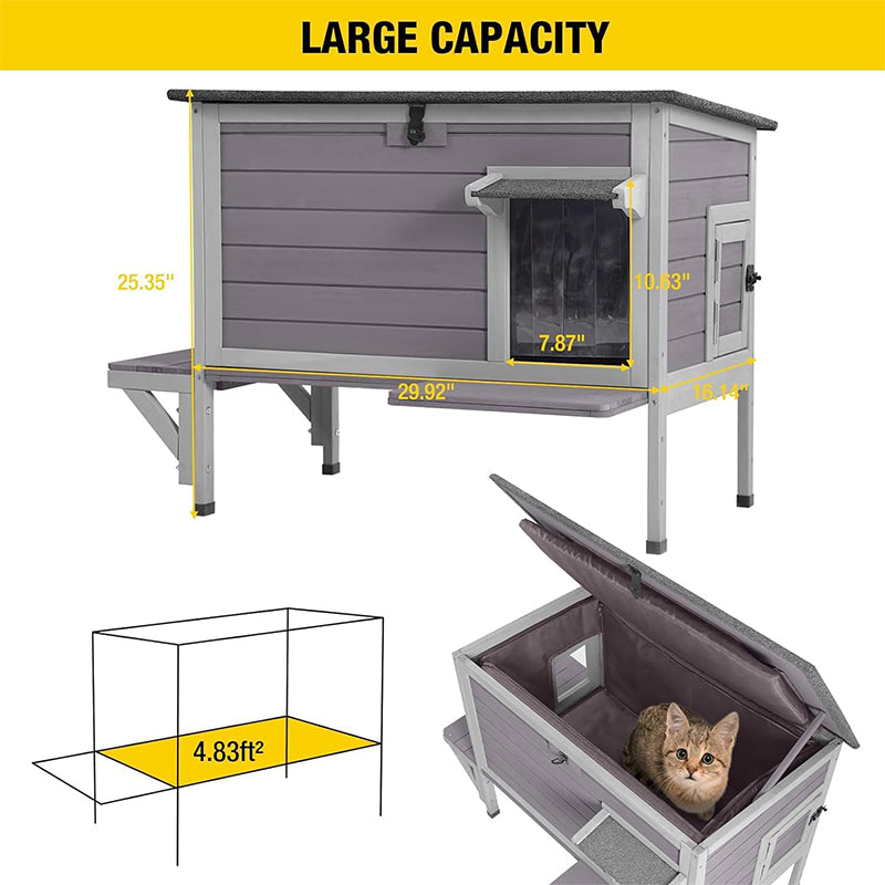 Aivituvin-AIR91-IN-HP Wooden Heated Cat House with Heating Pad | Waterproof Roof