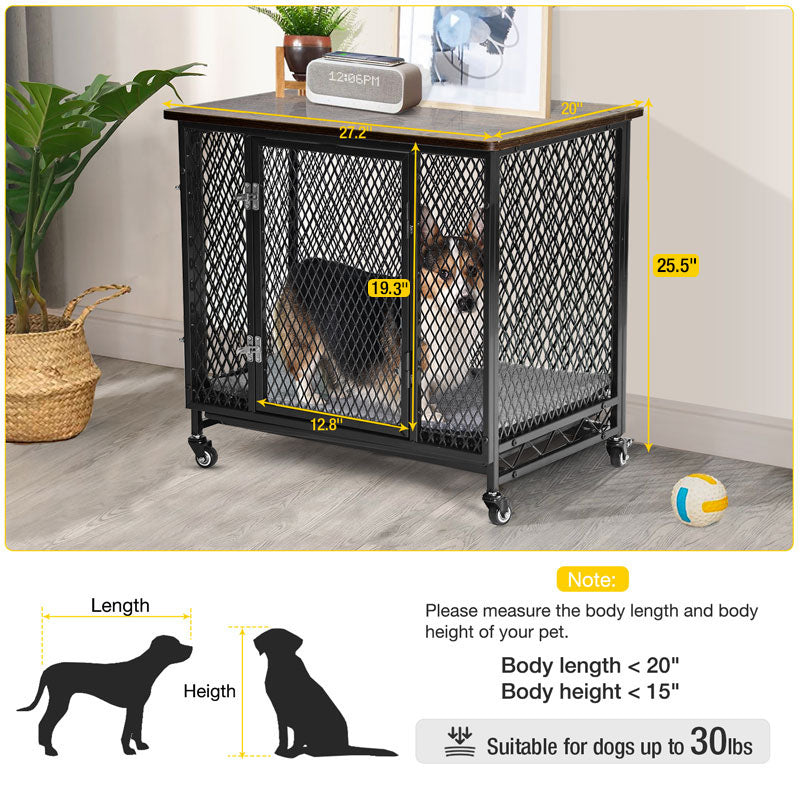 Aivituvin-AIR78 Dog Crate Furniture, Side End Table with Tray, Cushion and Casters