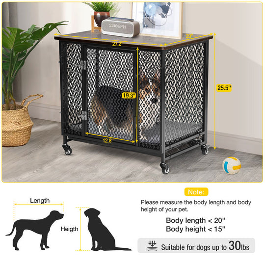 Aivituvin-AIR78 Dog Crate Furniture, Side End Table with Tray, Cushion and Casters