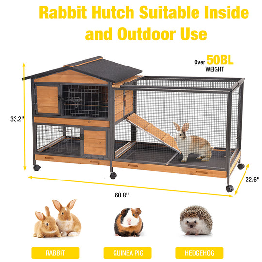 Aivituvin-AIR19-X Chew-Resistant Metal Frame Rabbit Hutch, Rabbit House with Wheels