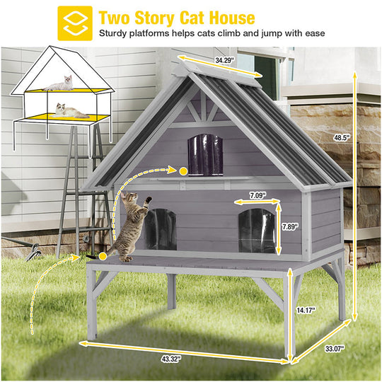 Aivituvin-AIR7034-IN-HP Heated Wooden Cat House with Insulation | Waterproof Roof