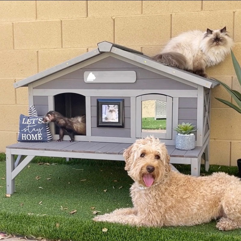 Aivituvin-AIR92 Premium Wooden Cat House for Feral Cats |Weatherproof Shelter