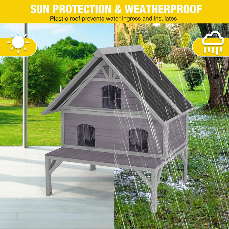 Aivituvin-AIR7034-IN-HP Heated Wooden Cat House with Insulation | Waterproof Roof