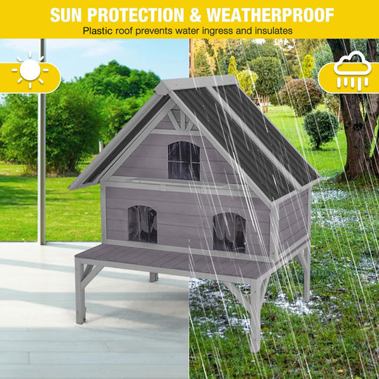 Aivituvin-AIR7034-IN-HP Heated Wooden Cat House with Insulation | Waterproof Roof
