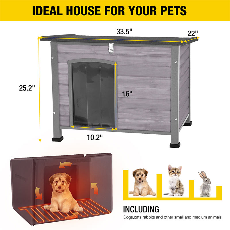 Aivituvin-AIR73/74/76-IN-HP 33.5"L/43.3"L Heated Outdoor Dog House| Removable Liner and Heating Pad