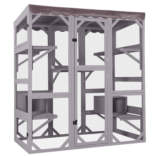 Aivituvin-AIR37-M 62.6"L Walk-in Large Cat Enclosure with Roof Tarp - Connects to Windows or Cat Doors