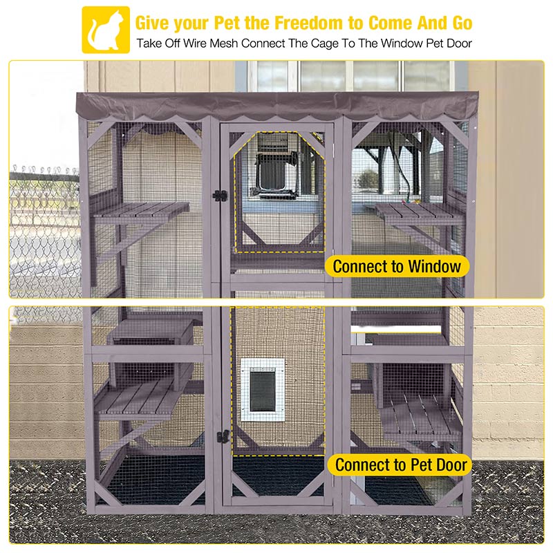 Aivituvin-AIR37-M 62.6"L Walk-in Large Cat Enclosure with Roof Tarp - Connects to Windows or Cat Doors