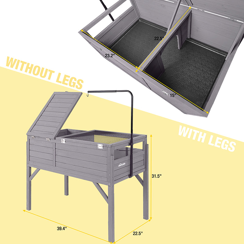 Aivituvin-AIR70 Wooden Tortoise House | Large Turtle Habitat with Legs