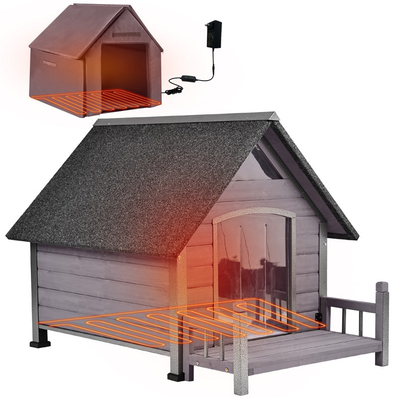Aivituvin-AIR80-IN-HP 32.9"L/37.4"L Large Heated Dog House with Heating Pad | Insulation Liner