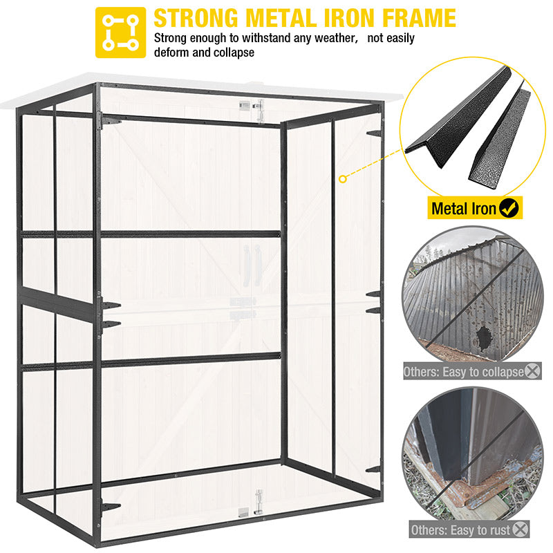 Aivituvin-AIR98/98-B Wooden Garden Shed with Metal Frame | Adjustable Shelf for Outdoor Storage