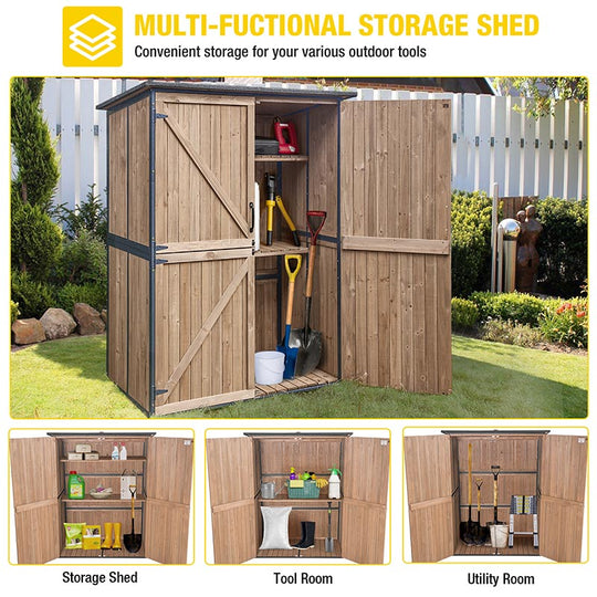 Aivituvin-AIR98/98-B Wooden Garden Shed with Metal Frame | Adjustable Shelf for Outdoor Storage