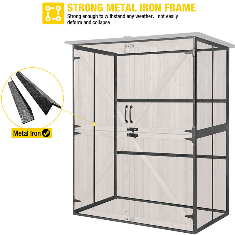 Aivituvin-AIR98/98-B Wooden Garden Shed with Metal Frame | Adjustable Shelf for Outdoor Storage