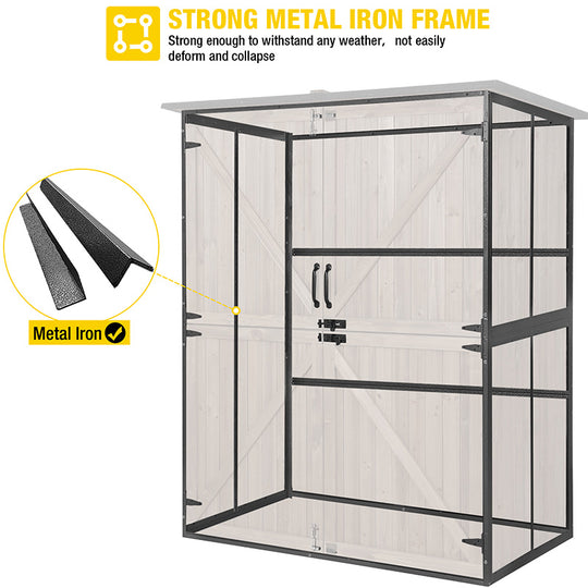 Aivituvin-AIR98/98-B Wooden Garden Shed with Metal Frame | Adjustable Shelf for Outdoor Storage
