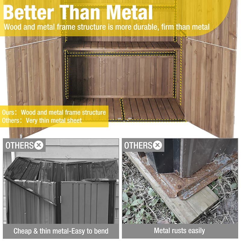 Aivituvin-AIR98/98-B Wooden Garden Shed with Metal Frame | Adjustable Shelf for Outdoor Storage