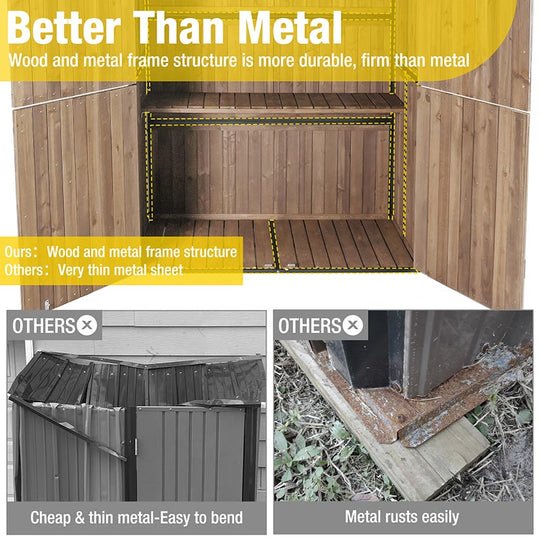 Aivituvin-AIR98/98-B Wooden Garden Shed with Metal Frame | Adjustable Shelf for Outdoor Storage