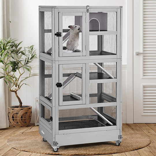 Aivituvin-AIR38-1 5 Levels Wooden Chinchilla Ferret Cage | Chew-Resistant Habitat
