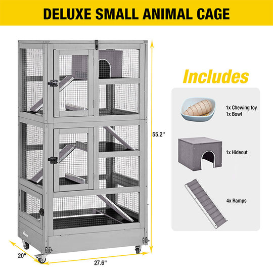 Aivituvin-AIR38-1 5 Levels Wooden Chinchilla Ferret Cage | Chew-Resistant Habitat