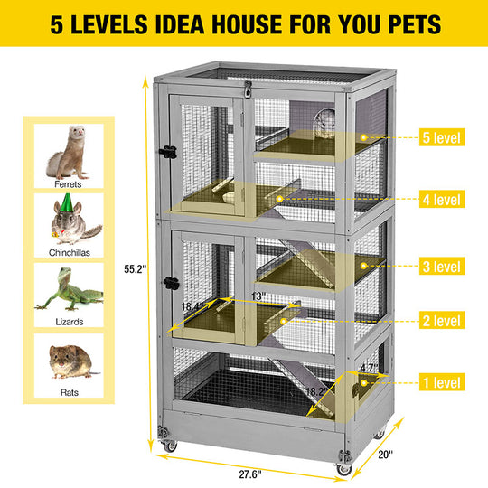 Aivituvin-AIR38-1 5 Levels Wooden Chinchilla Ferret Cage | Chew-Resistant Habitat