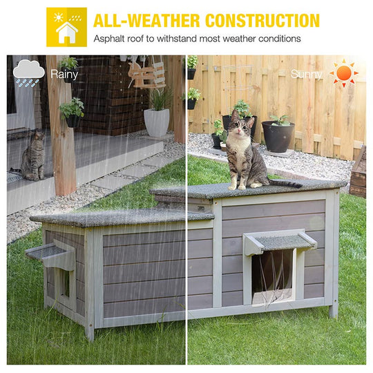 Aivituvin-AIR93  Feral Cat Shelter | Two-Room Outdoor Cat House for Rescued Cats