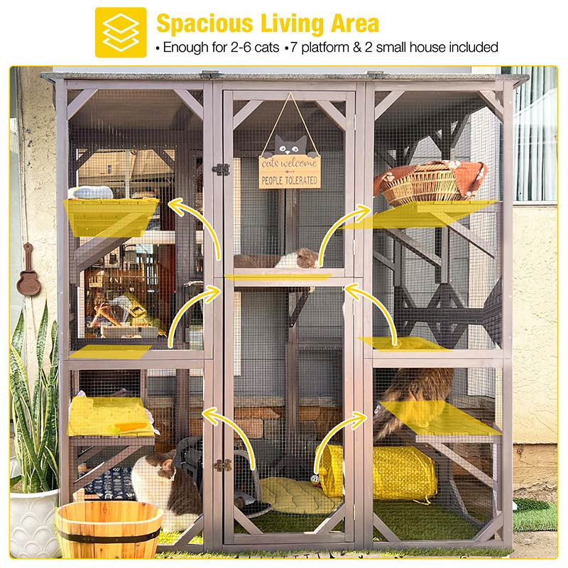 Aivituvin-AIR37 71.1"L Walk-in Extra Large Outdoor Cat Enclosure Connected To House