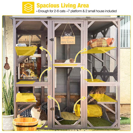 Aivituvin-AIR37 71.1"L Walk-in Extra Large Outdoor Cat Enclosure Connected To House