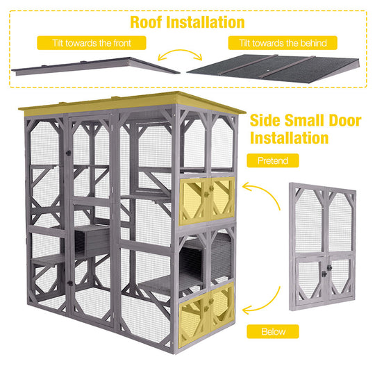 Aivituvin-AIR37 71.1"L Walk-in Extra Large Outdoor Cat Enclosure Connected To House