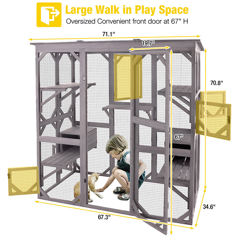 Aivituvin-AIR37 71.1"L Walk-in Extra Large Outdoor Cat Enclosure Connected To House