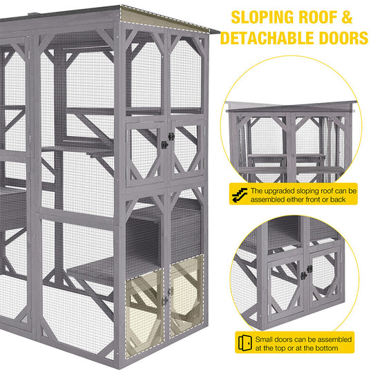 Aivituvin-AIR37 71.1"L Walk-in Extra Large Outdoor Cat Enclosure Connected To House
