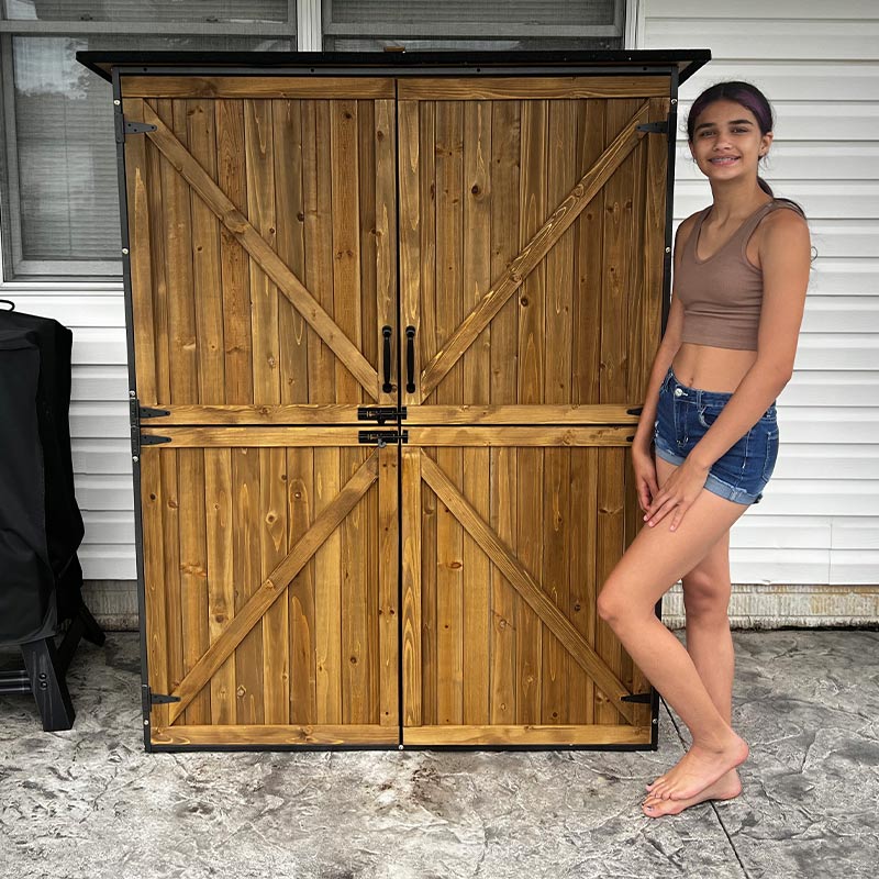 Aivituvin-AIR98/98-B Wooden Garden Shed with Metal Frame | Adjustable Shelf for Outdoor Storage