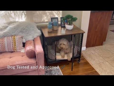 Aivituvin-AIR78 Dog Crate Furniture, Side End Table with Tray, Cushion and Casters