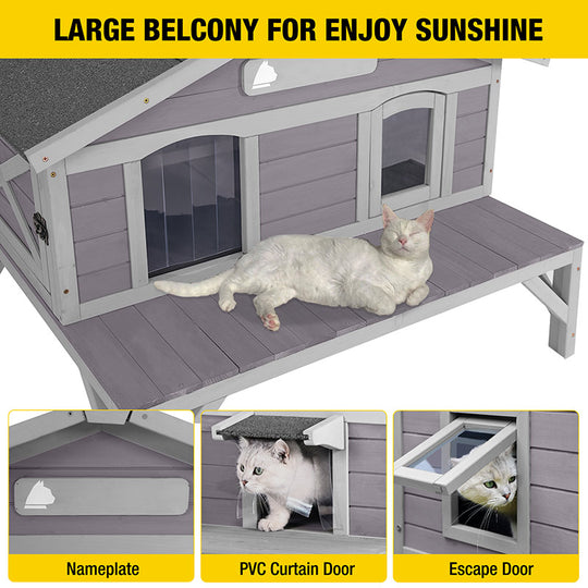 Aivituvin-AIR92 Premium Wooden Cat House for Feral Cats |Weatherproof Shelter