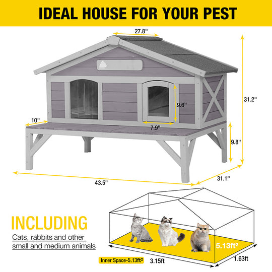 Aivituvin-AIR92 Premium Wooden Cat House for Feral Cats |Weatherproof Shelter