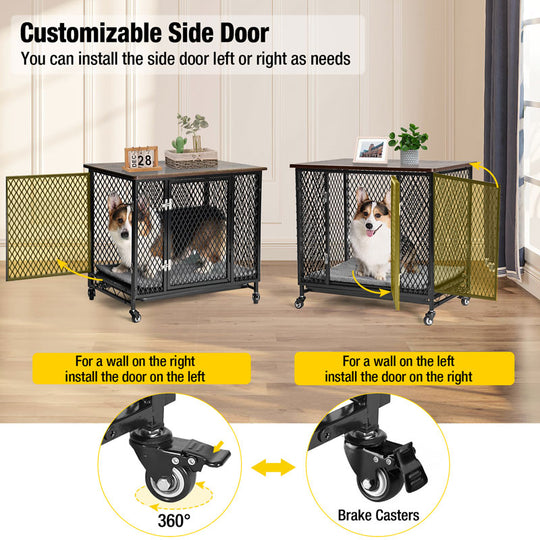 Aivituvin-AIR78 Dog Crate Furniture, Side End Table with Tray, Cushion and Casters